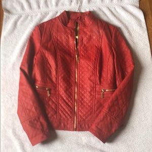 Faux red leather jacket